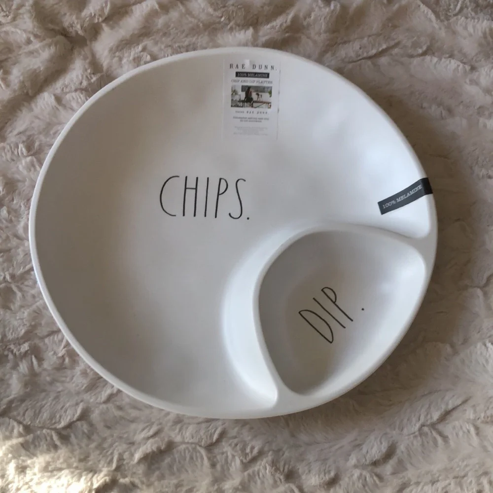 Rae Dunn White CHIPS & DIP Melamine Divided Serving Platter